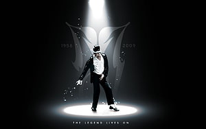 Michael Jackson Tribute Poster with Spotlight and 1958 to 2009 Memorial Dates HD wallpaper