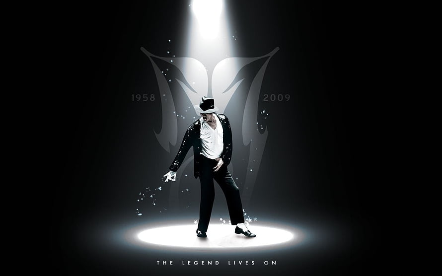 Michael Jackson Tribute Poster with Spotlight and 1958 to 2009 Memorial Dates HD wallpaper