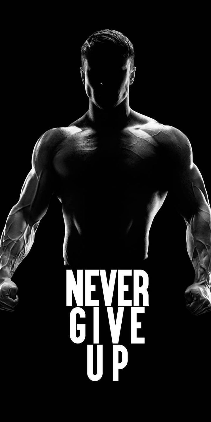 Black and White Muscular Male Silhouette with Motivational Fitness Quote HD phone wallpaper