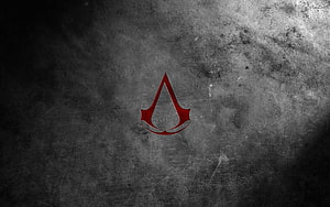 Assassin's Creed Red Emblem on Dark Grunge Concrete Background HD wallpaper