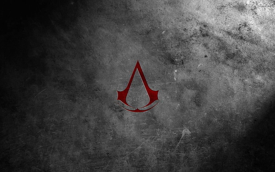 Assassin's Creed Red Emblem on Dark Grunge Concrete Background HD wallpaper