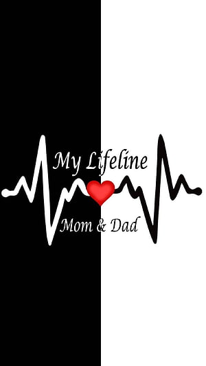 My Lifeline Mom and Dad Heartbeat Design with Red Heart on Black and White Split Background HD phone wallpaper