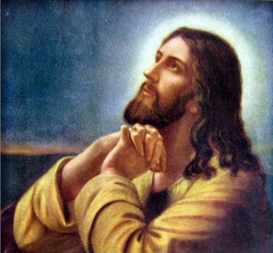 Jesus Christ in Prayer with Halo and Golden Robe HD wallpaper