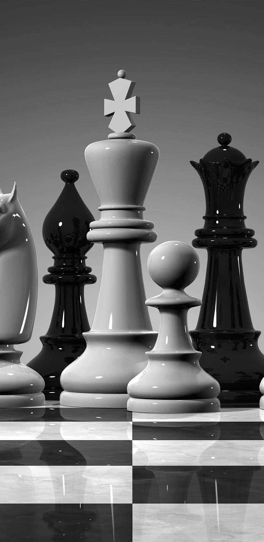 Monochrome Chess King and Queen on a Reflective Checkered Board HD phone wallpaper