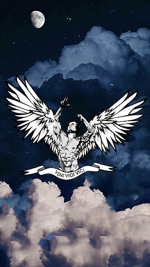 Zyzz Winged Warrior Illustration With Moon And Clouds HD phone wallpaper
