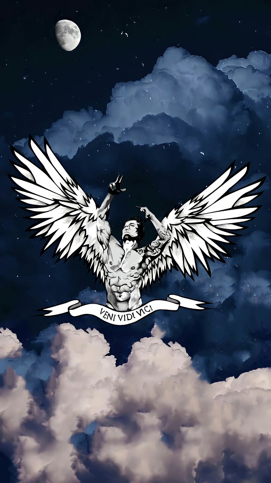 Zyzz Winged Warrior Illustration With Moon And Clouds HD phone wallpaper