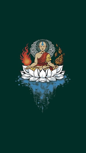 Avatar Aang Meditating on Lotus with Fire and Earth Elements HD phone wallpaper
