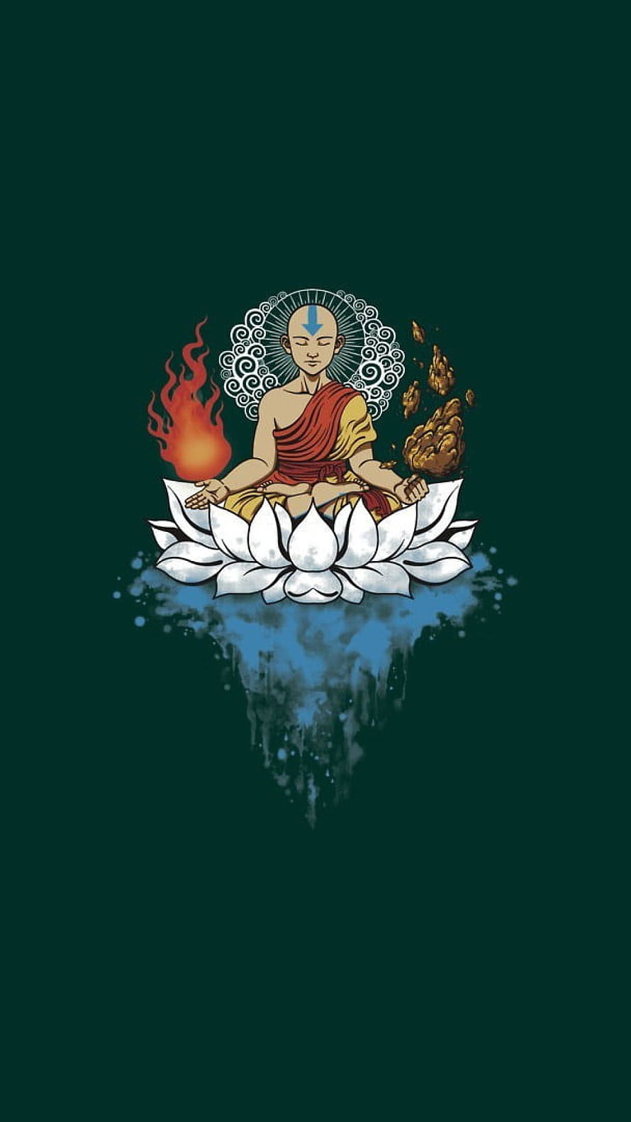 Avatar Aang Meditating on Lotus with Fire and Earth Elements HD phone wallpaper