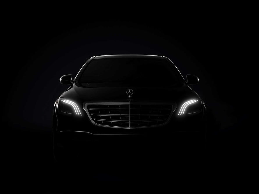 Mercedes-Benz S-Class Front Facade with Illuminated LED Headlights in Dark Setting HD wallpaper