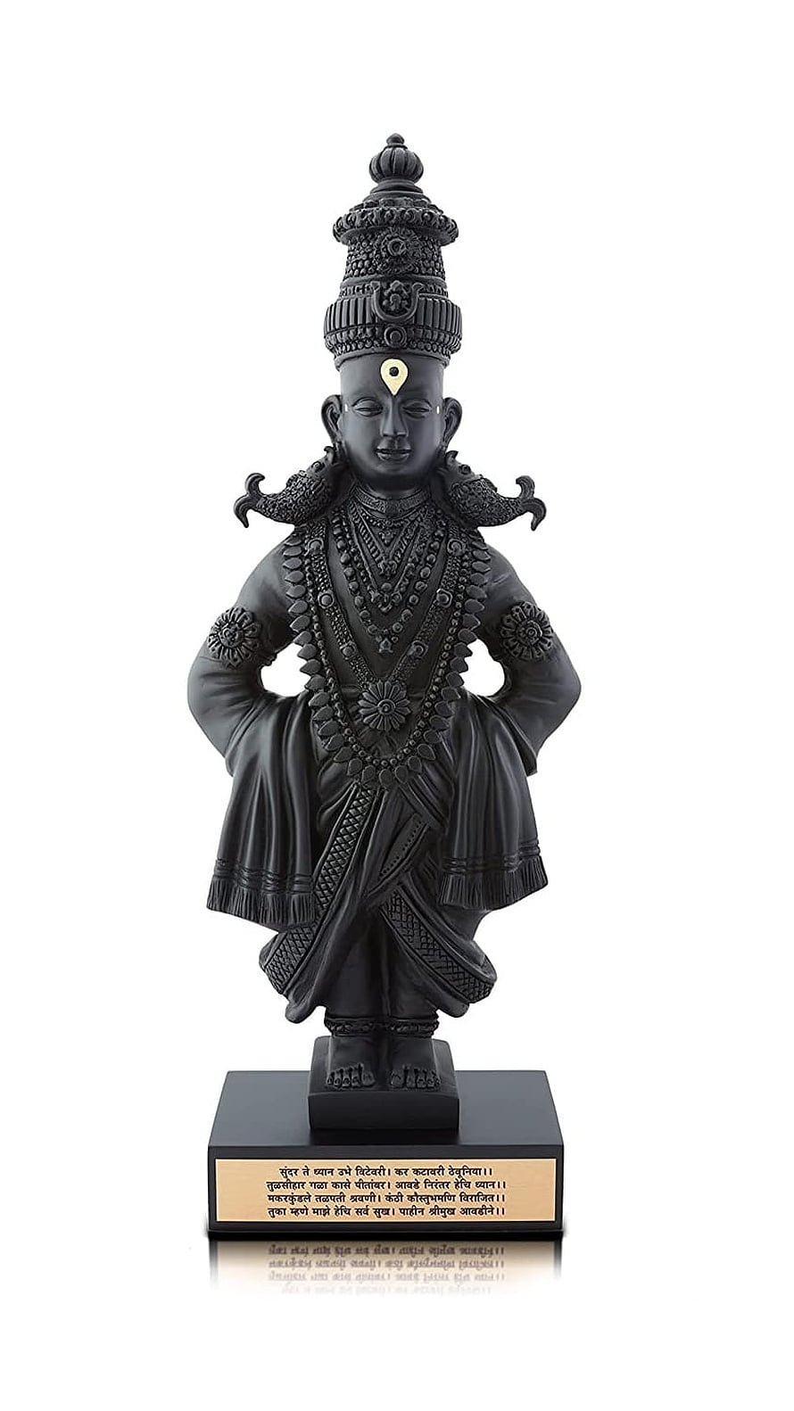 Black Vitthal Deity Statue with Ornate Crown and Traditional Attire HD phone wallpaper