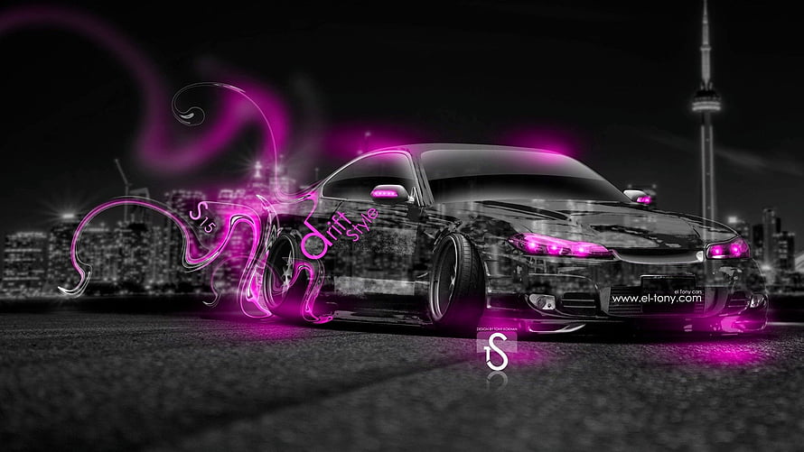 Nissan Silvia S15 Drift Style with Neon Pink Accents in a Dark Urban Night Setting HD wallpaper