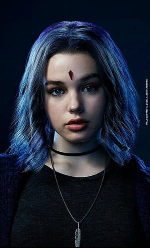 Teagan Croft Character Portrait with Blue Hair and Red Forehead Mark HD phone wallpaper
