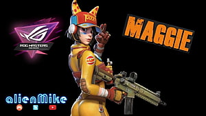 Maggie Character Art in Pizza Hat and Yellow Suit Holding Assault Rifle HD wallpaper