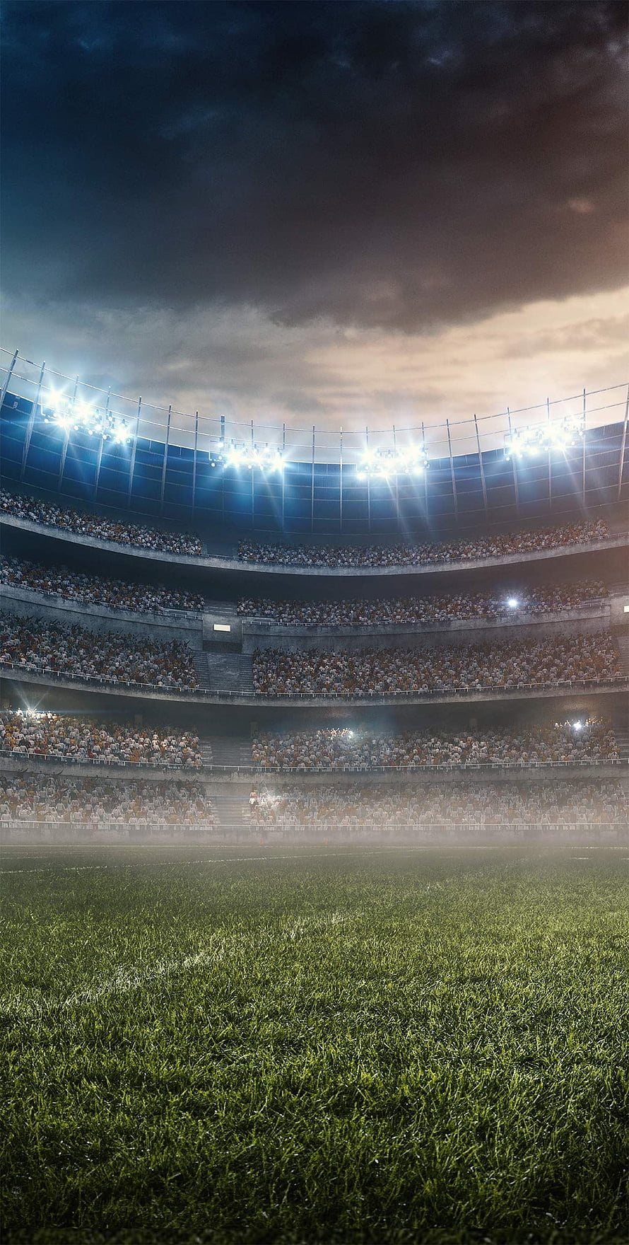 Dramatic Night Football Stadium with Floodlights and Crowded Stands HD phone wallpaper