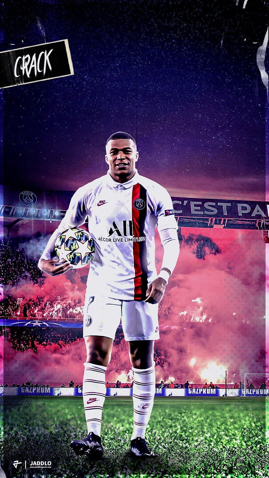 Kylian Mbappe in Paris Saint-Germain Away Kit Holding Champions League Ball HD phone wallpaper
