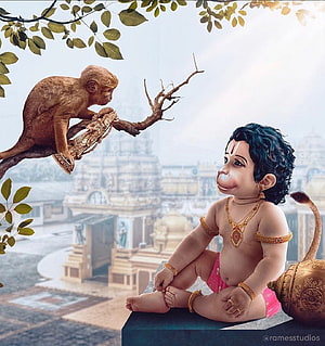 Baby Hanuman and Monkey Offering Garland in Temple Setting, Music Therapy Relaxing. Lord hanuman , Lord hanuman, Hanuman, Baby Hanuman HD phone wallpaper