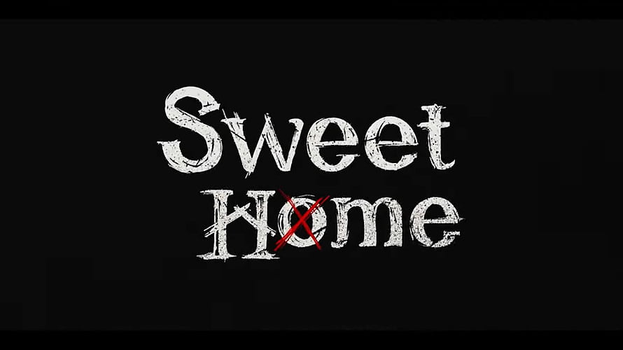 Sweet Home Netflix K-Drama Title Card with Distressed White Typography and Red Crossed O on Black Background HD wallpaper