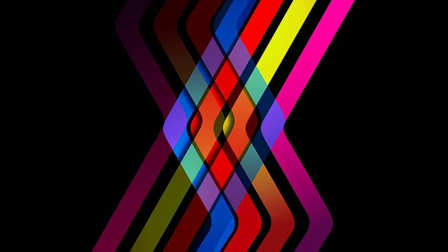 Vibrant Geometric Ribbon Intersections on Black Background HD wallpaper