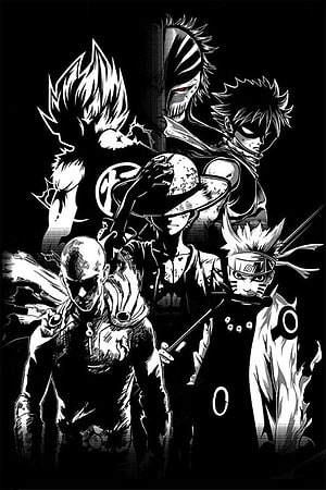 Monochrome Anime Villain Group Portrait with High Contrast Ink Style HD phone wallpaper