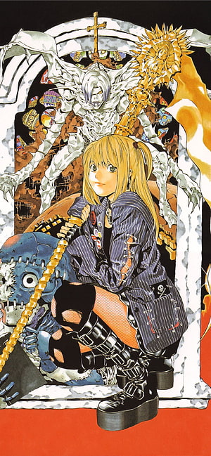 Death Note Anime Illustration of Misa Amane and Ryuk in a Dark Manga Style HD phone wallpaper
