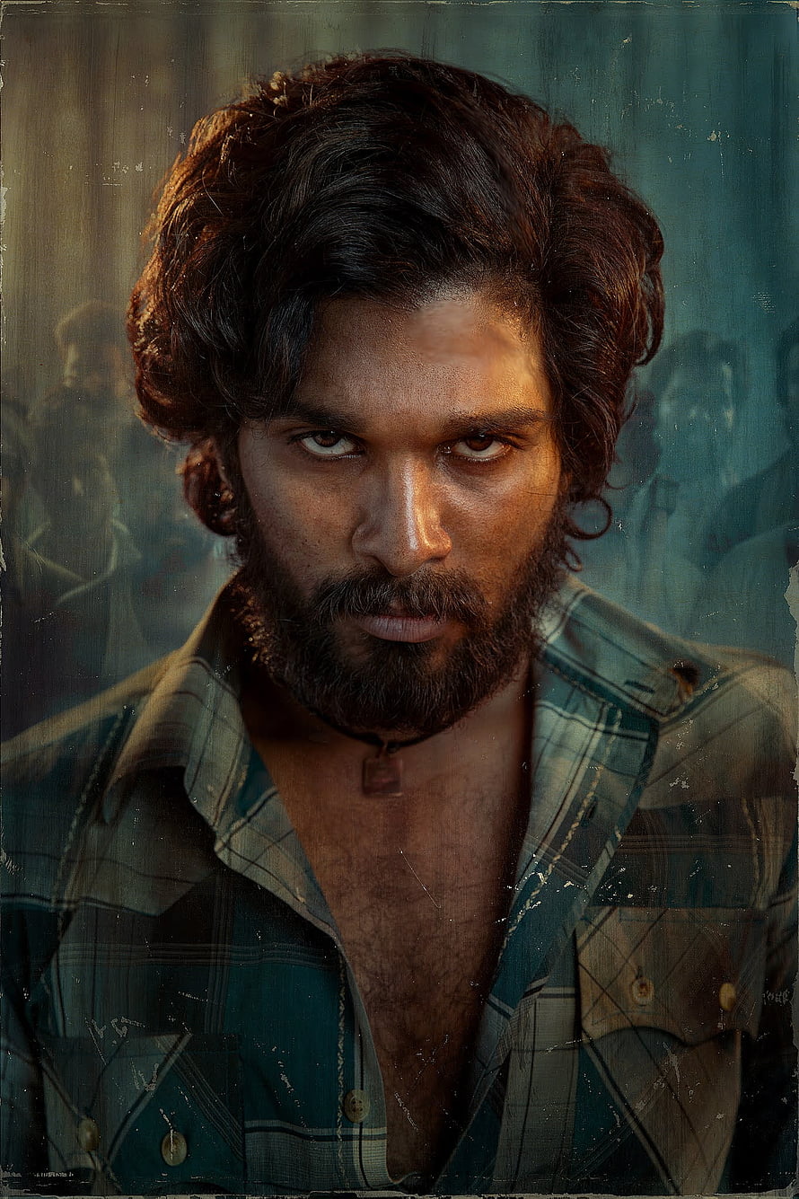 Pushpa The Rise Character Portrait with Intense Gaze and Weathered Texture HD phone wallpaper