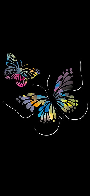 Vibrant Abstract Butterfly Art on Black Background with Colorful Gradient Wings HD phone wallpaper