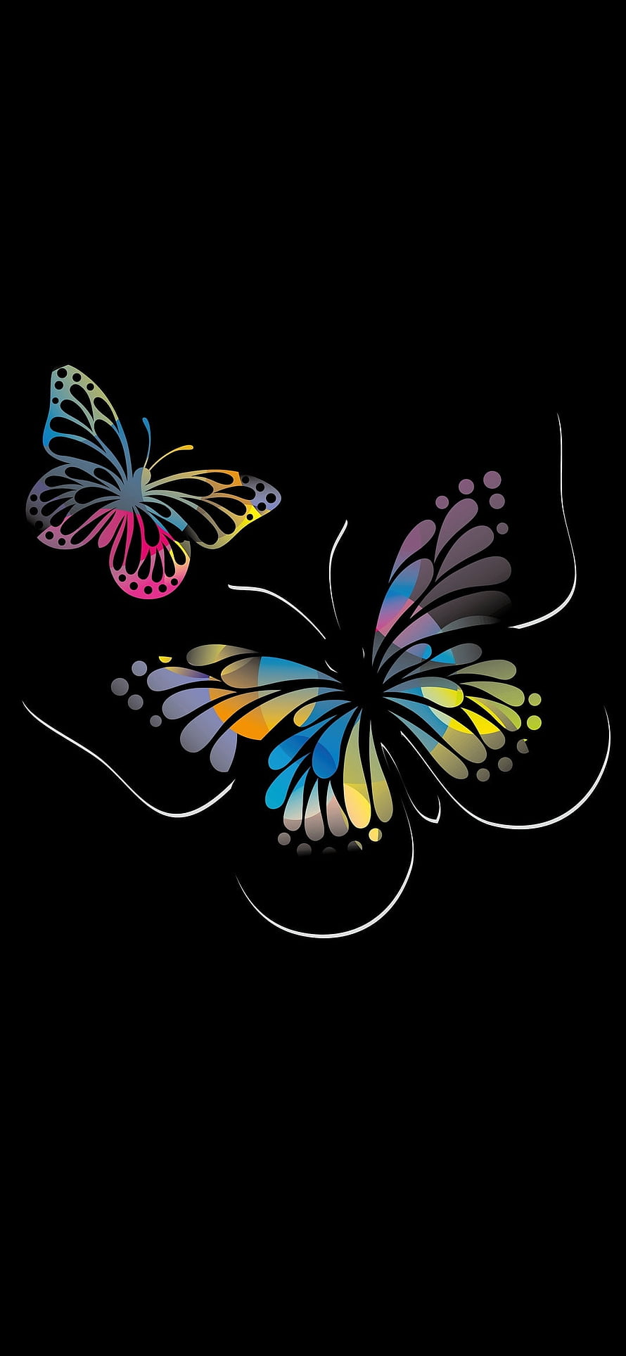 Vibrant Abstract Butterfly Art on Black Background with Colorful Gradient Wings HD phone wallpaper