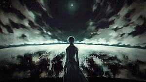 Ken Kaneki from Tokyo Ghoul Gazing Over a Misty City at Night HD wallpaper