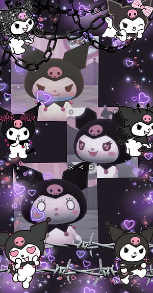 Kuromi Sanrio Character Collage with Gothic Chains and Purple Heart Aesthetic HD phone wallpaper
