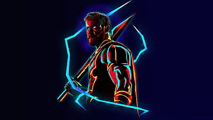 Loki Neon Style Digital Art with Glowing Cyan and Red Outlines on Dark Background HD wallpaper