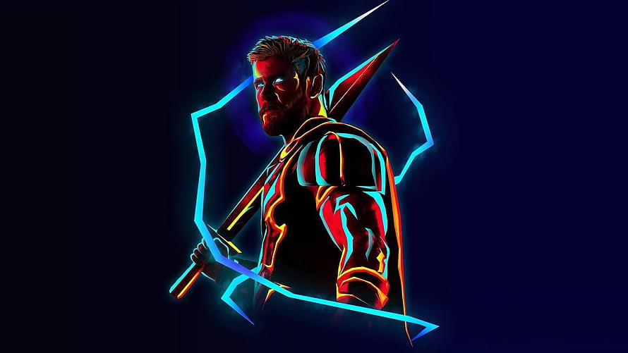 Loki Neon Style Digital Art with Glowing Cyan and Red Outlines on Dark Background HD wallpaper