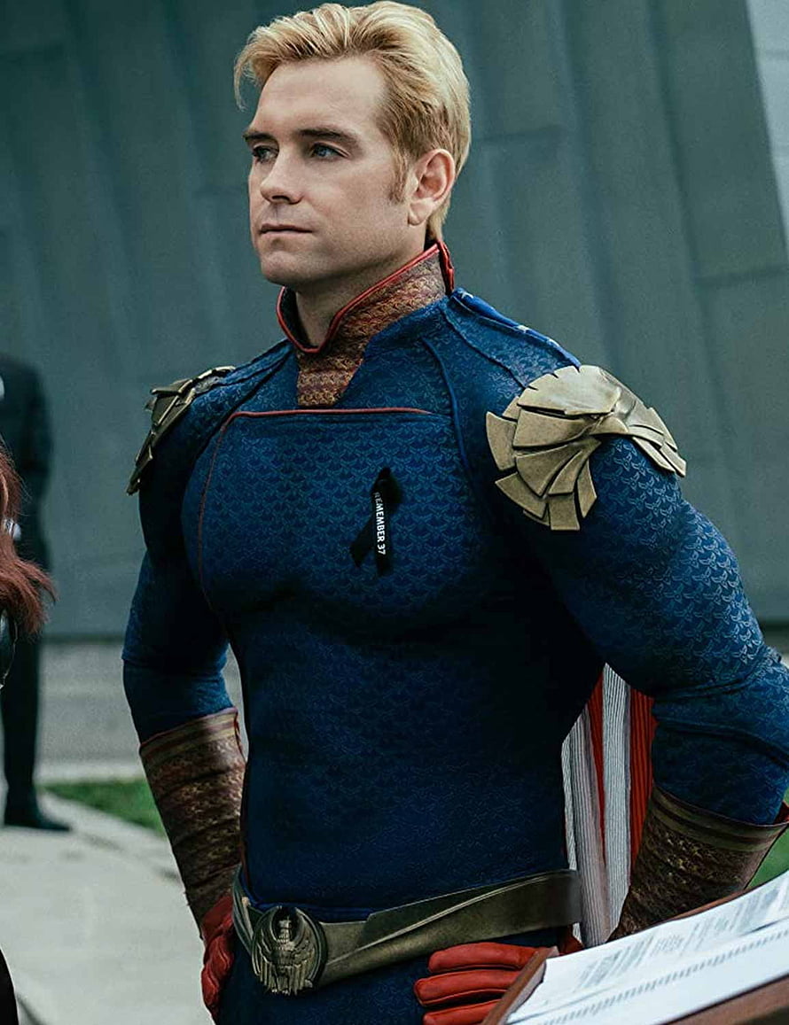Antony Starr as Homelander in Blue Tactical Suit with Gold Shoulder Armor HD phone wallpaper