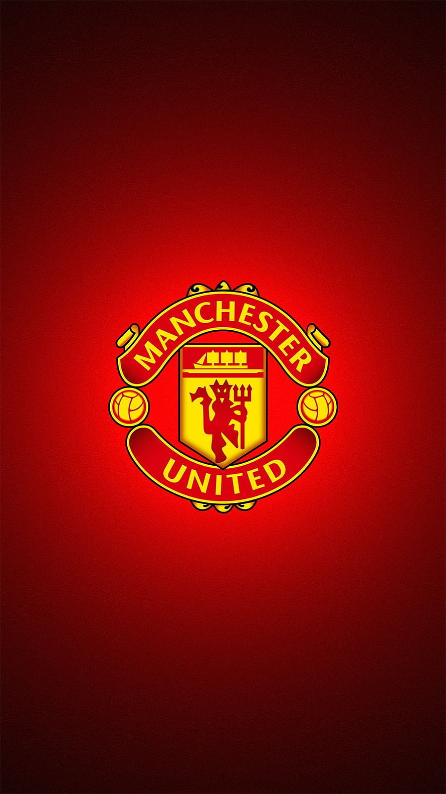 Manchester United Club Crest Emblem on Deep Red Gradient Background HD phone wallpaper