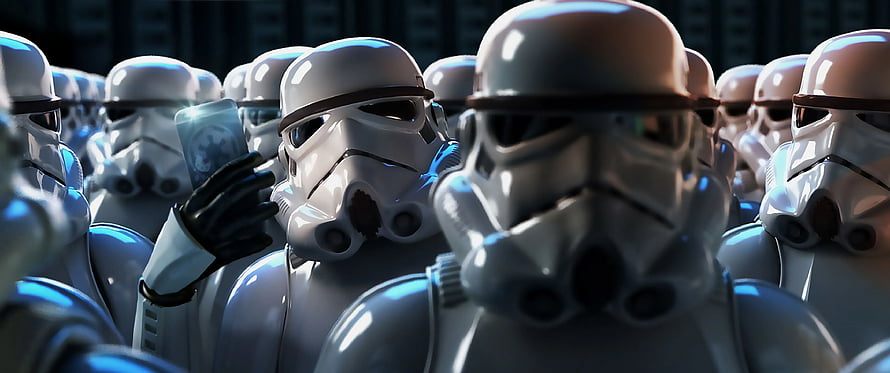 Stormtrooper Squad in Formation with Holographic Display HD wallpaper