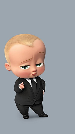 Boss Baby 3D Character in Black Business Suit with Confident Expression HD phone wallpaper