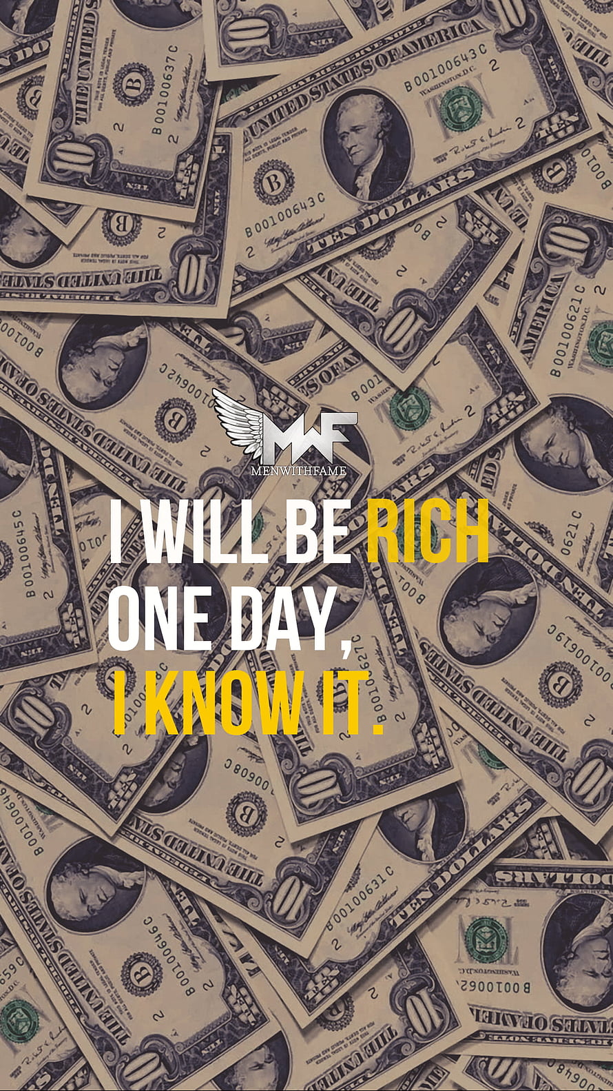 Men With Fame Motivational Quote on Scattered Ten Dollar Bills Background HD phone wallpaper