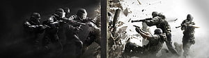 Tactical SWAT Team Breaching Wall with Firearms in High-Intensity Combat Scene HD wallpaper