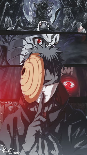Obito Uchiha Sharingan and Masked Tobi Anime Character Artwork HD phone wallpaper