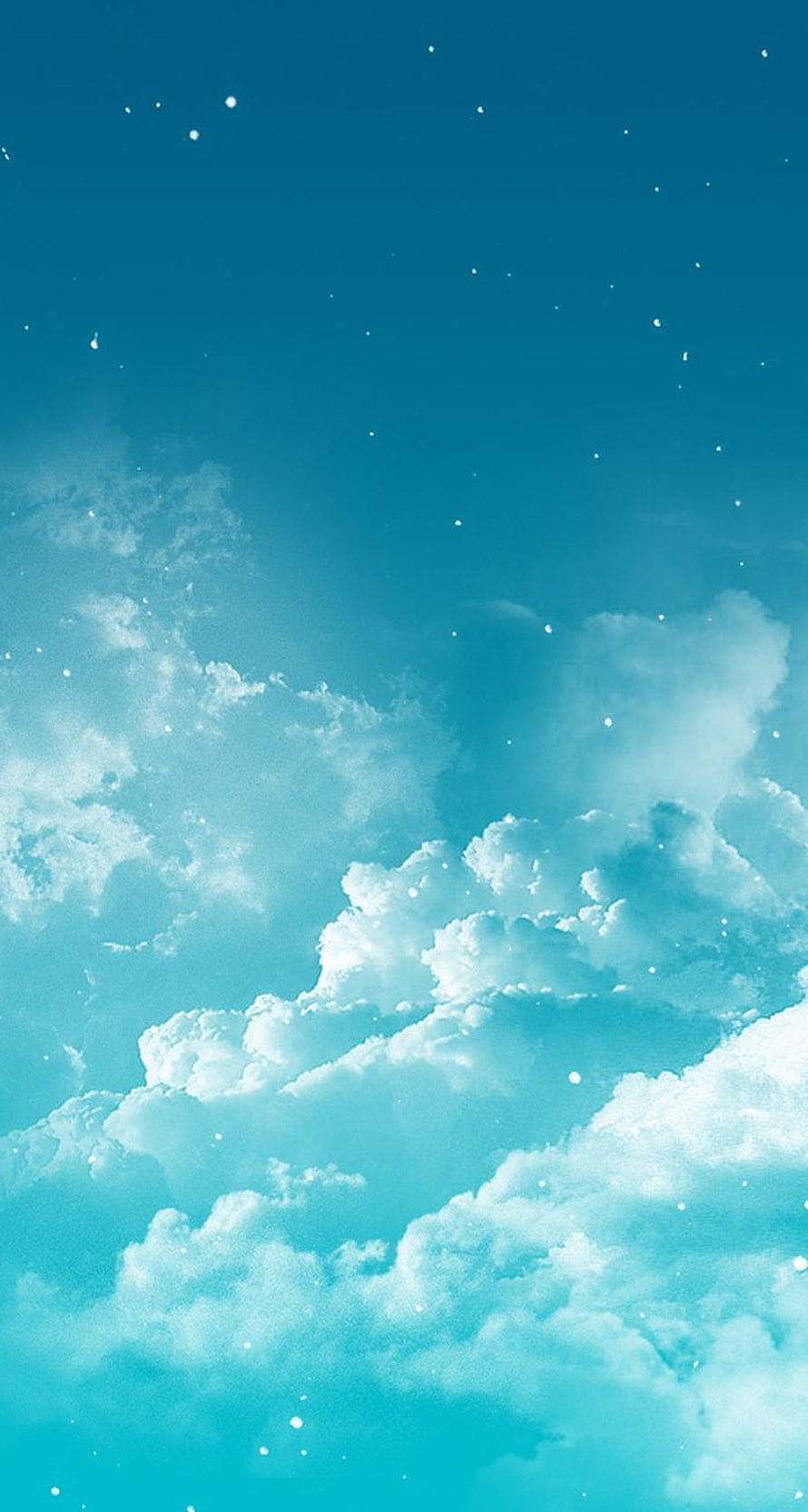 Serene Light Blue Sky with Fluffy White Clouds and Floating Particles HD phone wallpaper