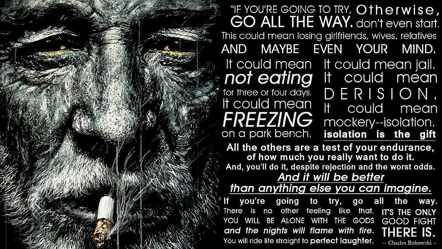 Charles Bukowski Quote on Perseverance with Gritty Portrait HD wallpaper