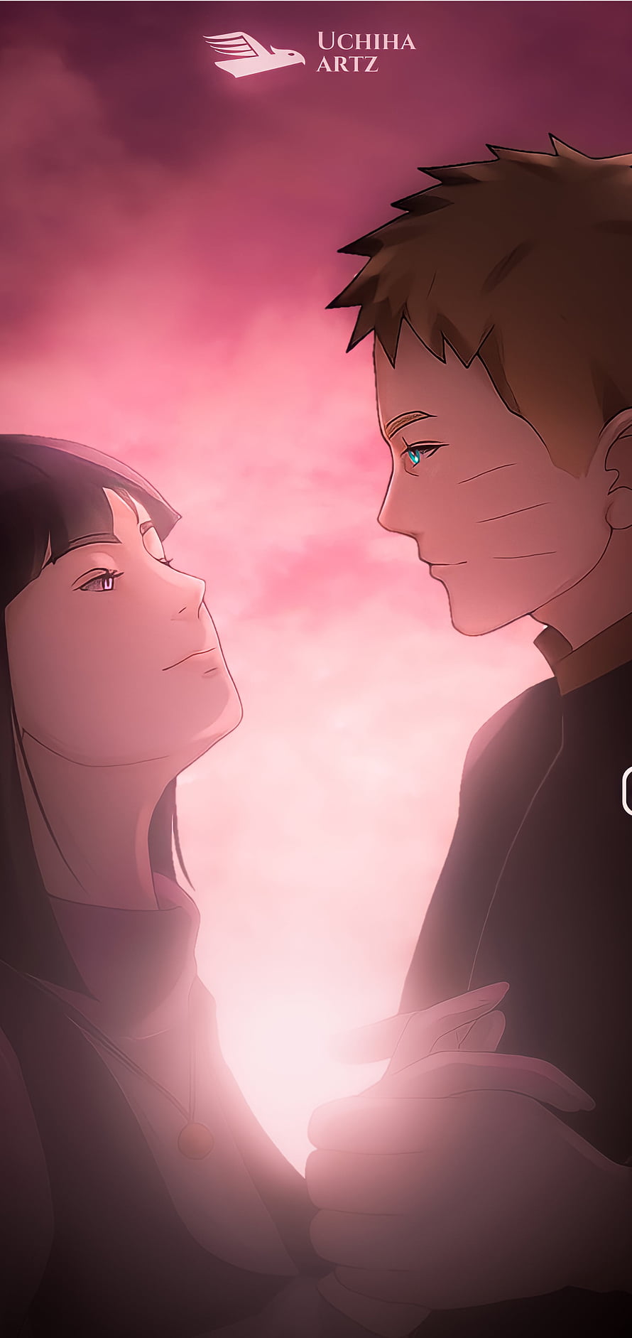 Naruto and Hinata Sharing a Tender Moment Under a Pink Sky HD phone wallpaper