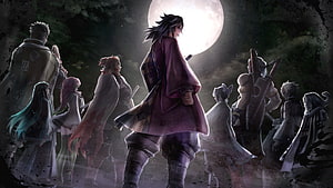 Demon Slayer Hashira Squad Standing Under Full Moon in Dark Forest HD wallpaper