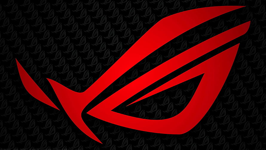 Asus ROG Republic of Gamers Red Logo on Black Patterned Background HD wallpaper