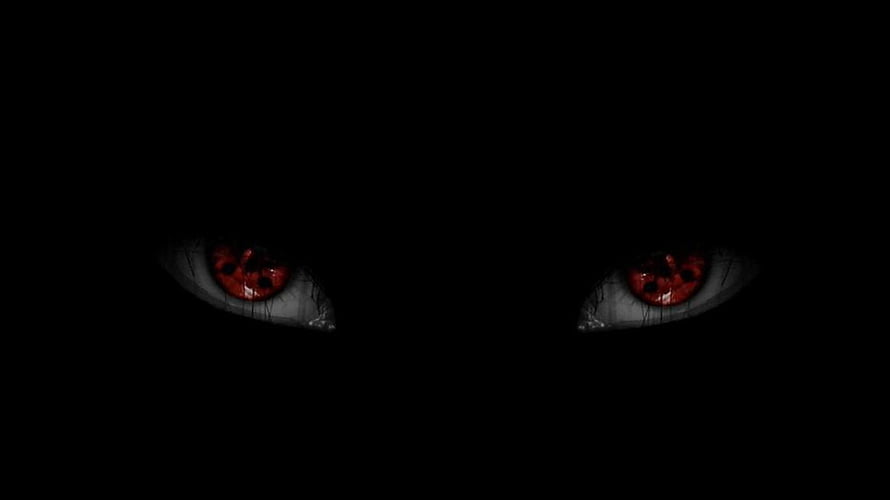 Naruto Shippuuden Sharingan Eyes in Darkness Minimalist Horror Wallpaper HD wallpaper