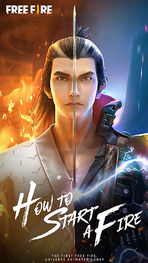 Free Fire Animated Short Poster Featuring Warrior Character With Sword And Fire Effects HD phone wallpaper