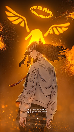 Keisuke Baji from Tokyo Revengers in Team Walhalla Jacket with Glowing Angel Wings HD phone wallpaper