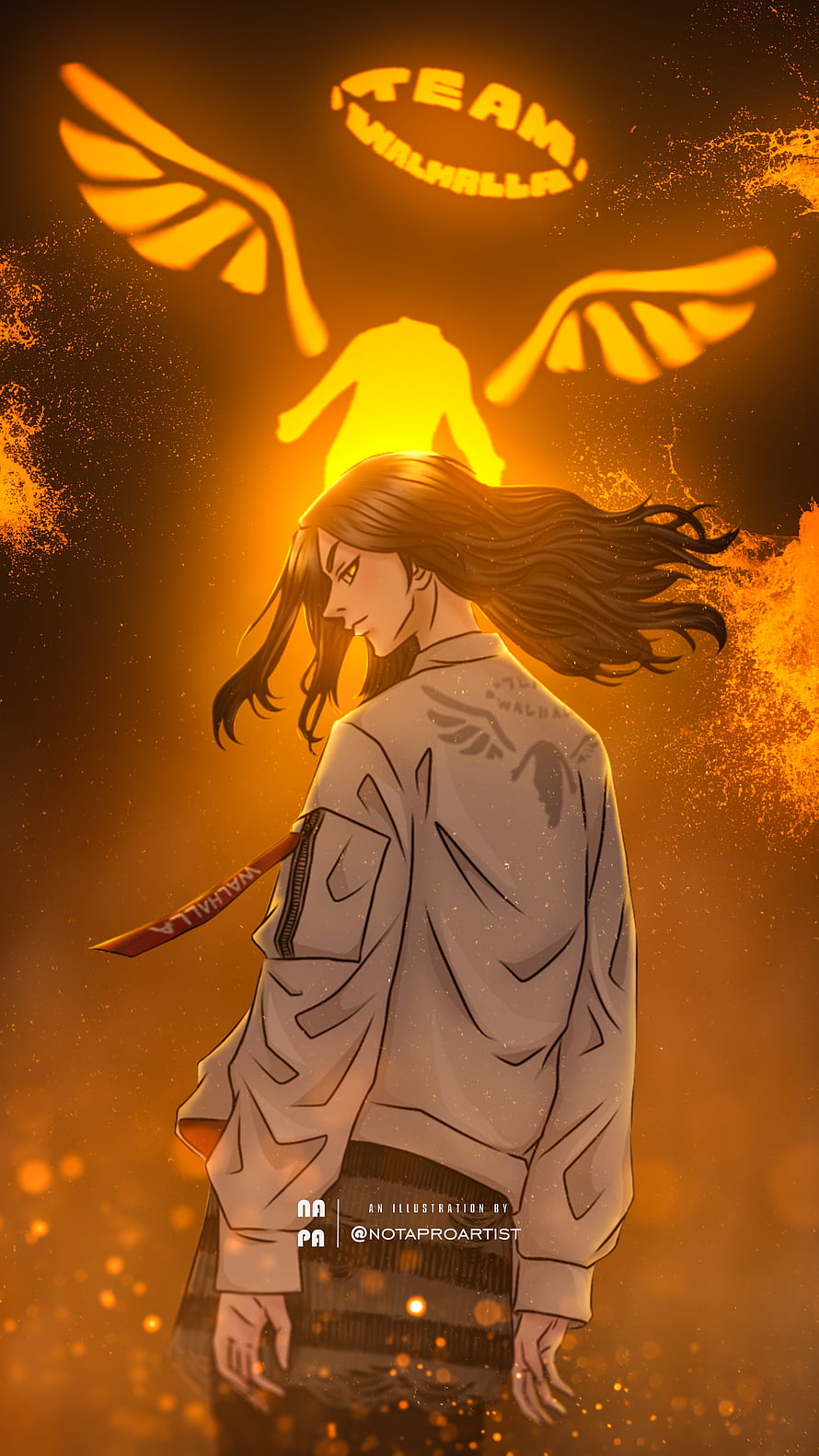 Keisuke Baji from Tokyo Revengers in Team Walhalla Jacket with Glowing Angel Wings HD phone wallpaper