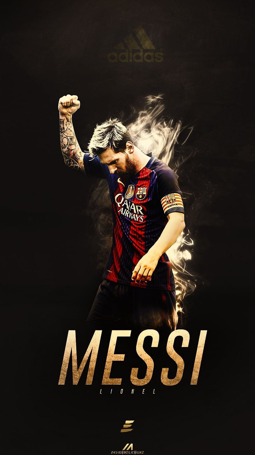 Lionel Messi FC Barcelona Celebration Poster with Dramatic Smoke Effect HD phone wallpaper