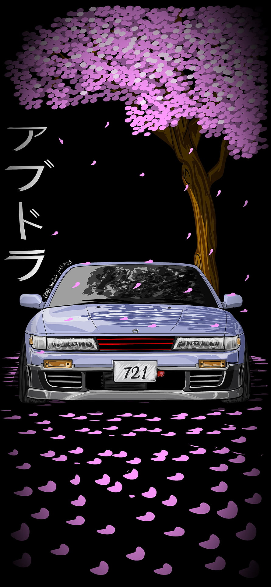Nissan Silvia S13 JDM Car Artwork Under Blooming Cherry Blossom Tree HD phone wallpaper