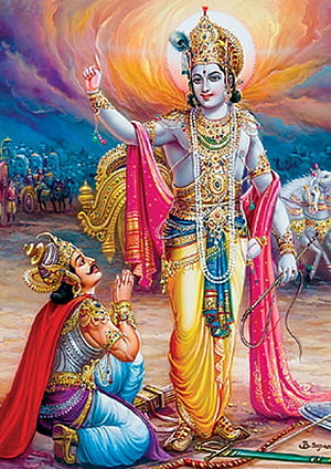 Lord Krishna and Arjuna in the Mahabharata: Divine Counsel and Devotion HD phone wallpaper